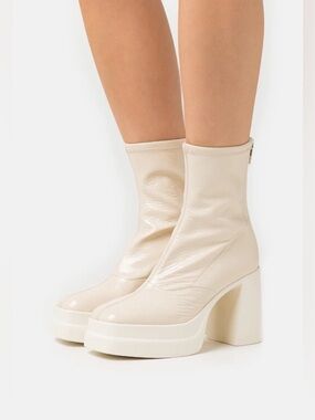 Free People Double Stack Platform Boots in Bone 40 US 9.5 Crinkle Chunky Heel